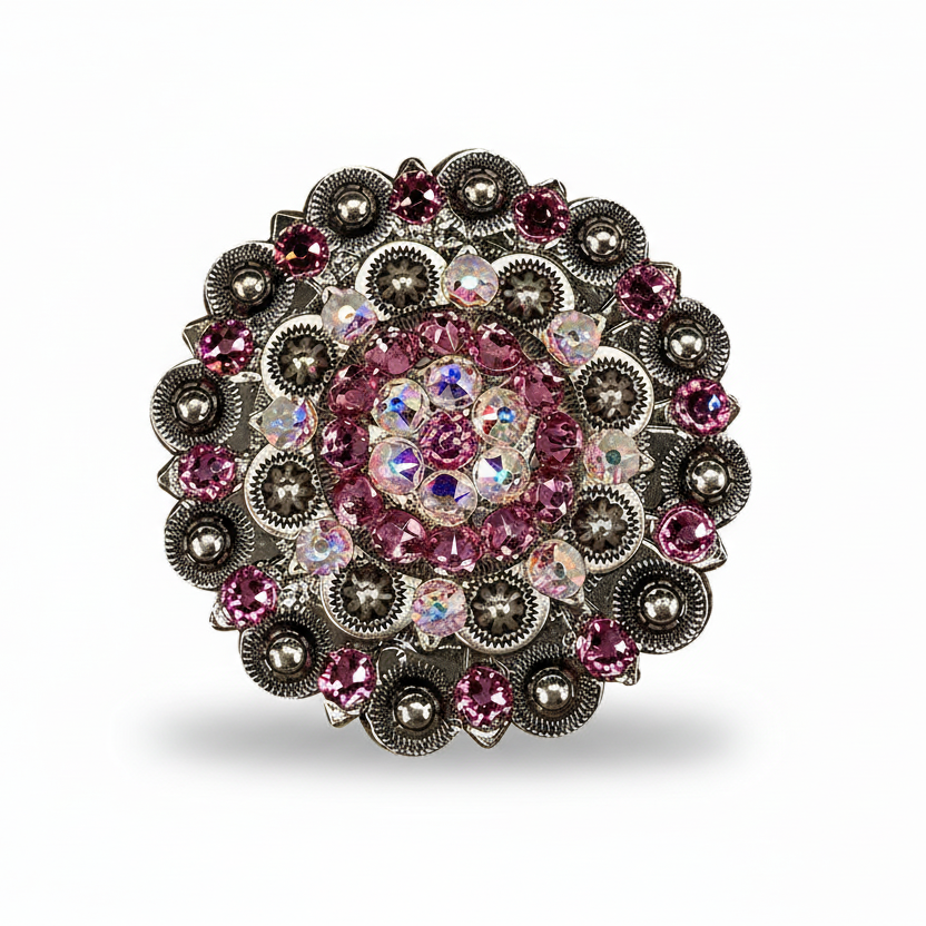Antique Silver Pink - AB Crystal Conchos | Sizes 1"- 3" | Buckles | Saddle Set | Leather Rosettes | Slide — view 6