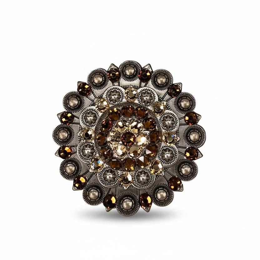 Antique Silver Topaz - Champagne Crystal Conchos | Sizes 1"- 3" | Buckles | Saddle Set | Leather Rosettes | Slide — view 6