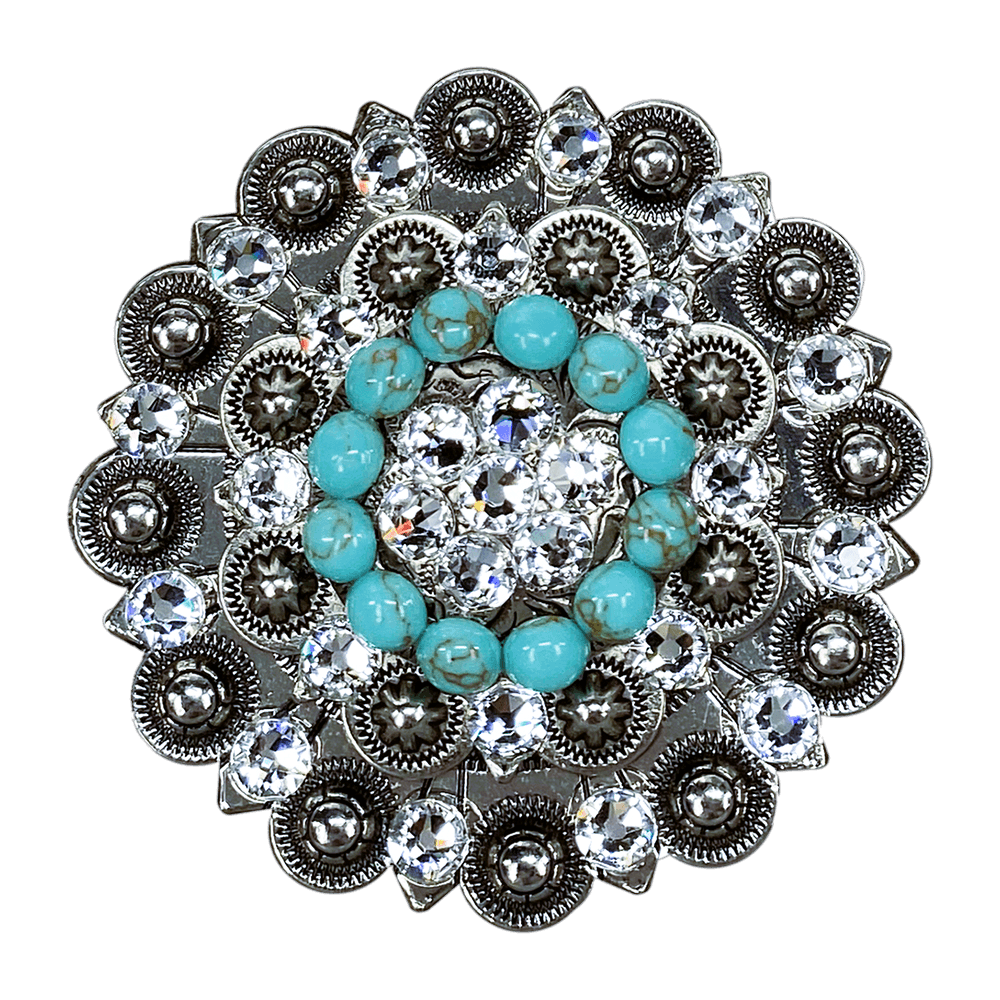 Fashion Turquoise & Clear Antique Silver Berry Jacket European Crystal Concho
