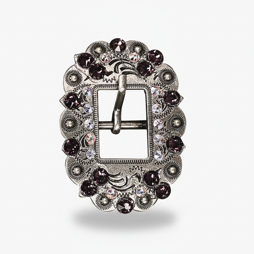 Antique Silver Amethyst - AB Crystal Conchos | Sizes 1"- 3" | Buckles | Saddle Set | Leather Rosettes | Slide — view 10