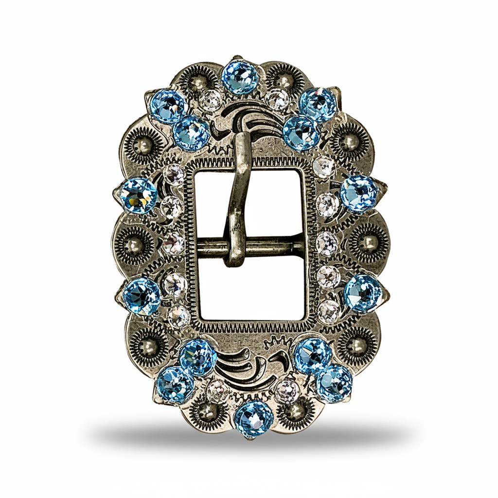 Antique Silver Aqua - Clear Crystal Conchos | Sizes 1"- 3" | Buckles | Saddle Set | Leather Rosettes | Slide — view 10