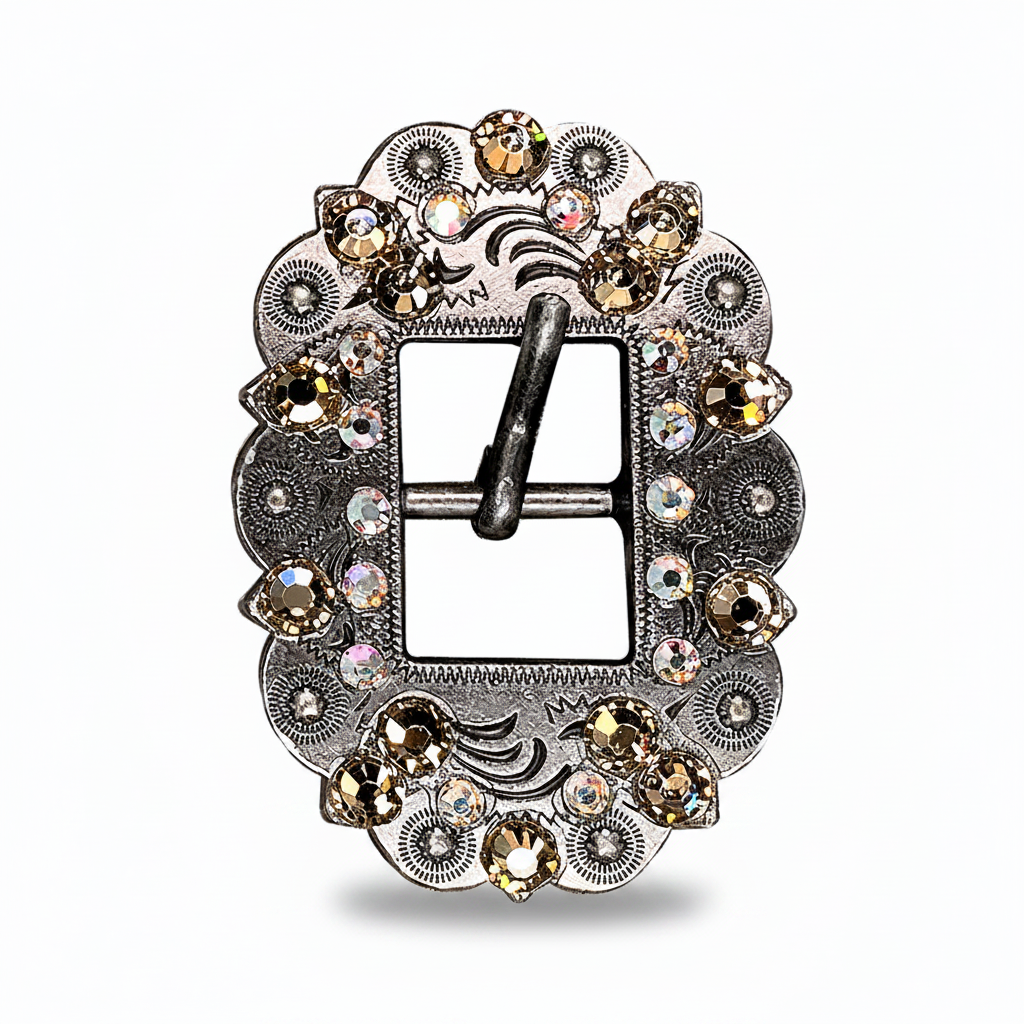 Antique Silver Champagne - AB Crystal Conchos | Sizes 1"- 3" | Buckles | Saddle Set | Leather Rosettes | Slide — view 10