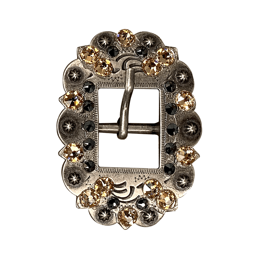 Champagne & Jet Antique Silver European Crystal Cart Buckle