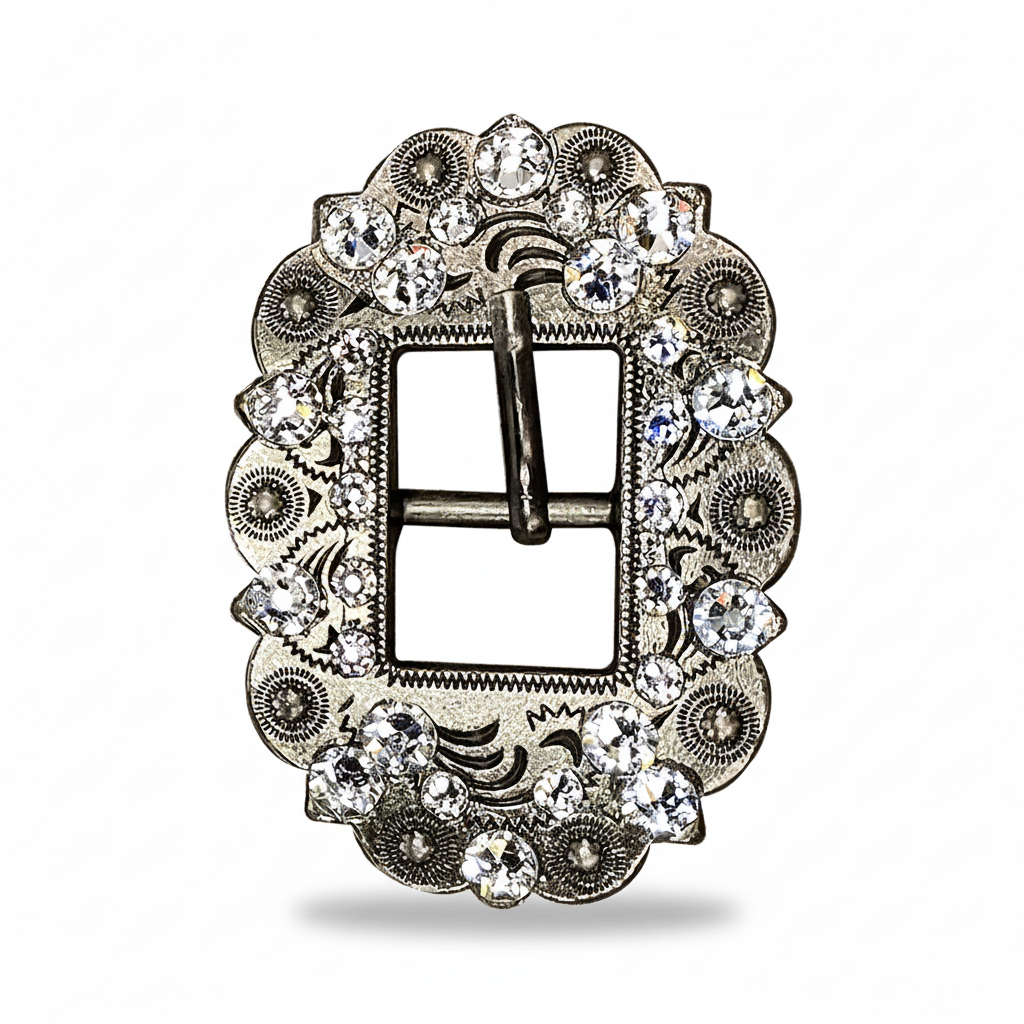 Antique Silver Clear Crystal Conchos | Sizes 1"- 3" | Buckles | Saddle Set | Leather Rosettes | Slide — view 10