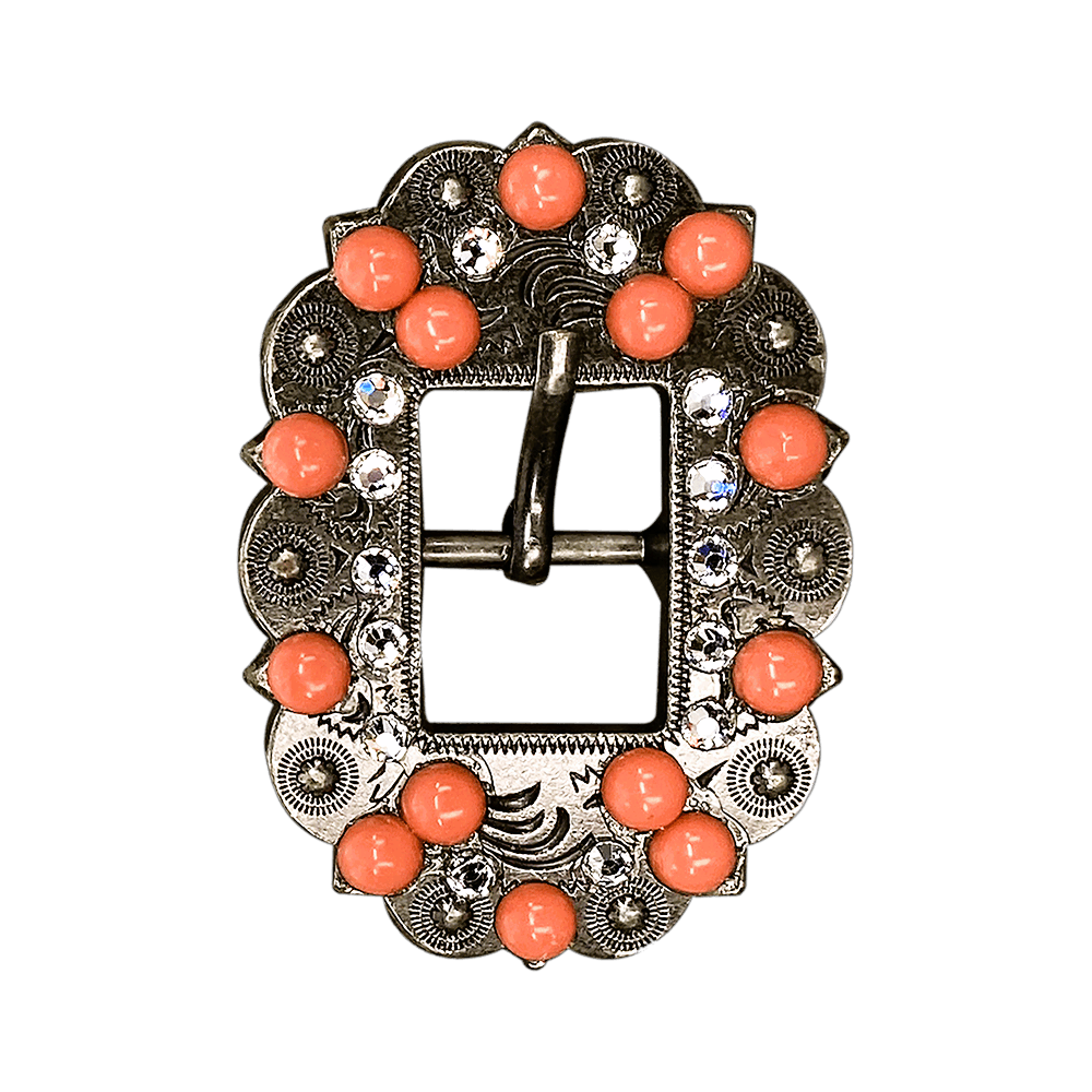 Fashion Coral & Clear Antique Silver European Crystal Cart Buckle