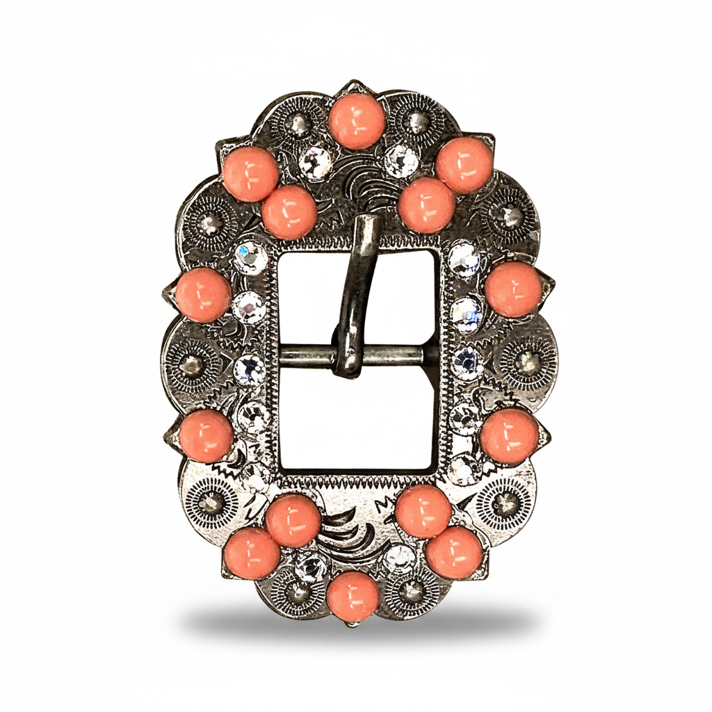 Antique Silver Coral - Clear Crystal Conchos | Sizes 1"- 3" | Buckles | Saddle Set | Leather Rosettes | Slide — view 10