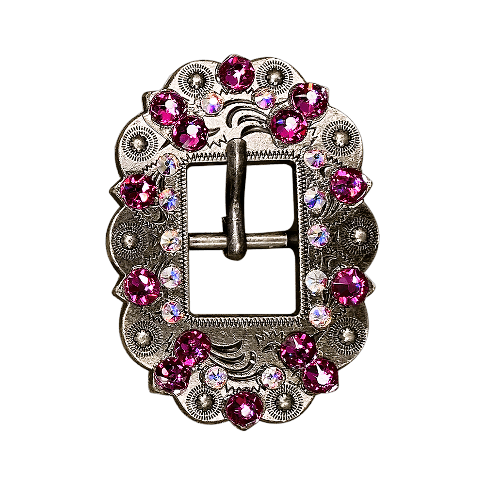 Fuchsia & AB Antique Silver European Crystal Cart Buckle