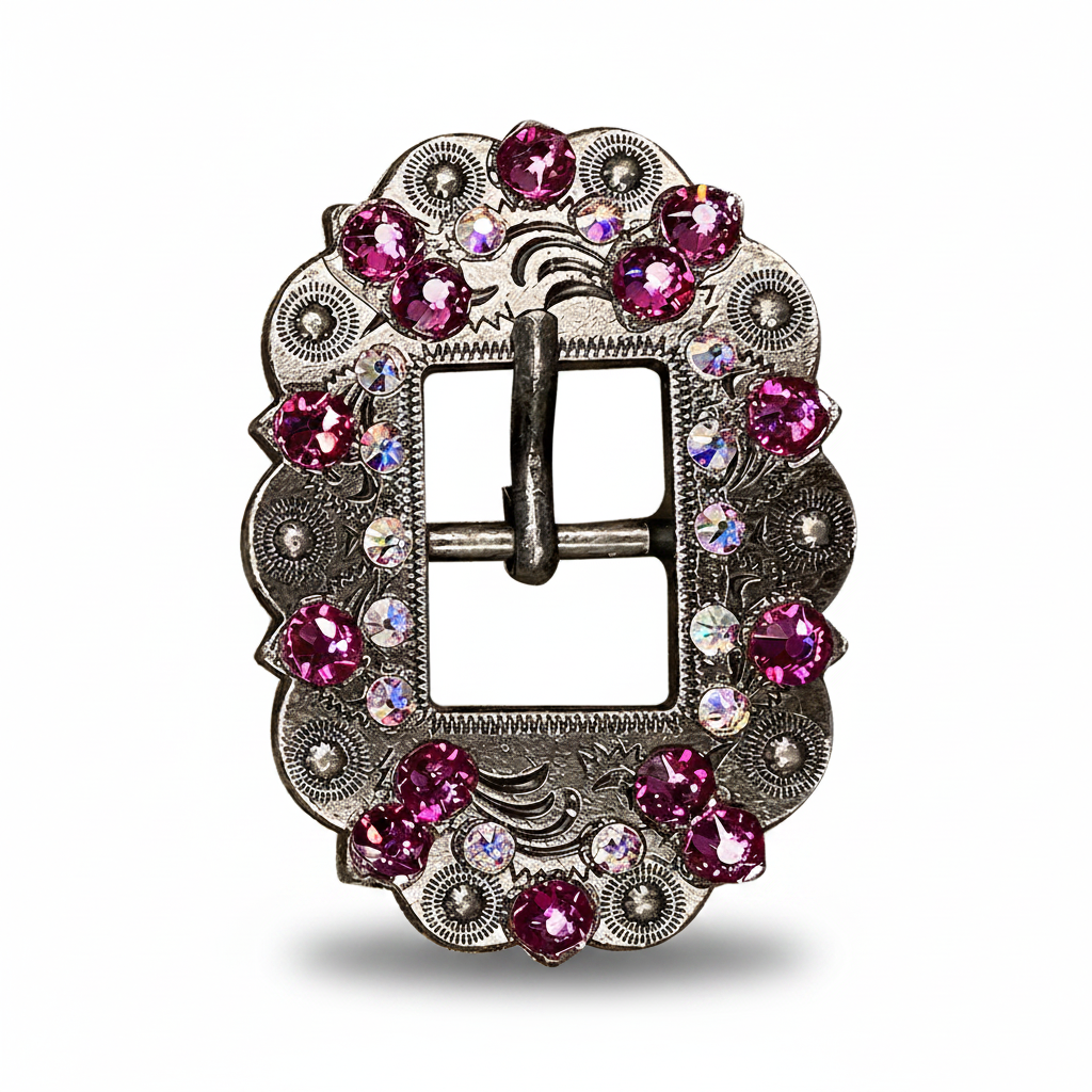 Antique Silver Fuchsia - AB Crystal Conchos | Sizes 1"- 3" | Buckles | Saddle Set | Leather Rosettes | Slide — view 10