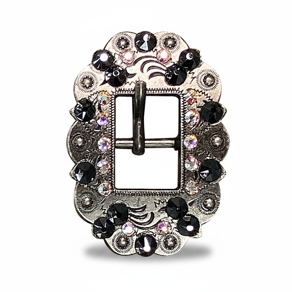 Antique Silver Jet - AB Crystal Conchos | Sizes 1"- 3" | Buckles | Saddle Set | Leather Rosettes | Slide — view 10