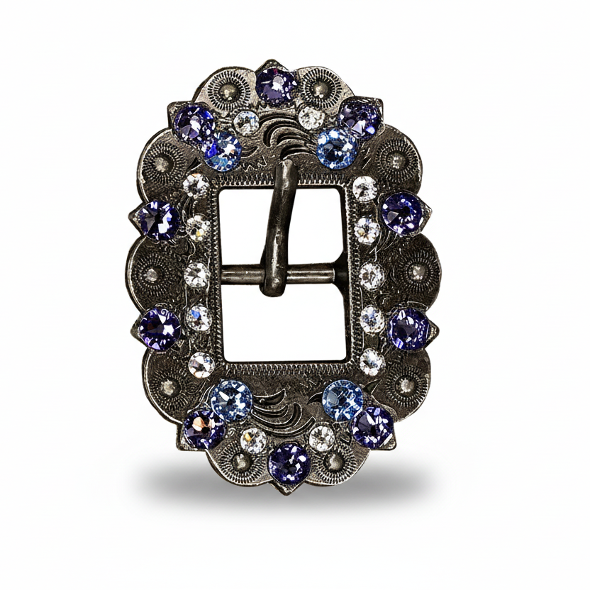 Antique Silver Light Sapphire - Clear - Lilac Crystal Conchos | Sizes 1"- 3" | Buckles | Saddle Set | Leather Rosettes