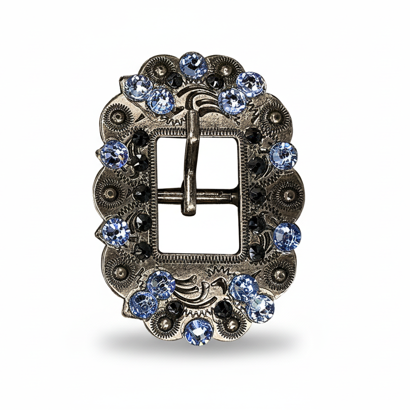 Antique Silver Light Sapphire - Jet Crystal Conchos | Sizes 1"- 3" | Buckles | Saddle Set | Leather Rosettes | Slide — view