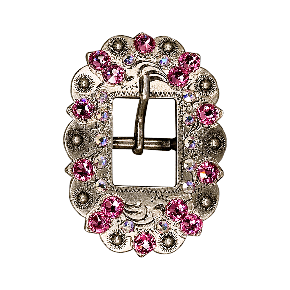 Pink & AB Antique Silver European Crystal Cart Buckle