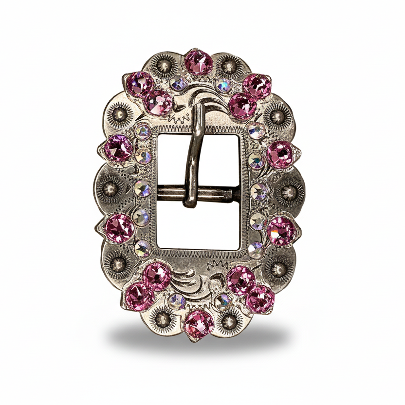 Antique Silver Pink - AB Crystal Conchos | Sizes 1"- 3" | Buckles | Saddle Set | Leather Rosettes | Slide — view 10