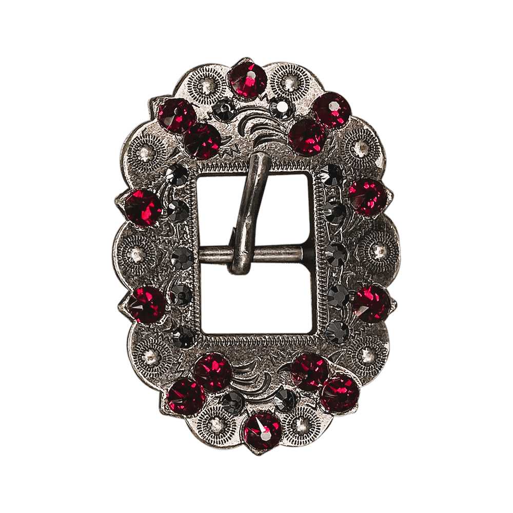 Ruby & Jet Antique Silver European Crystal Cart Buckle