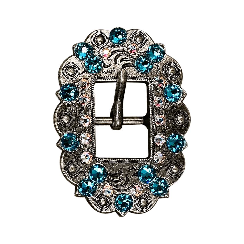 Teal & AB Antique Silver European Crystal Cart Buckle
