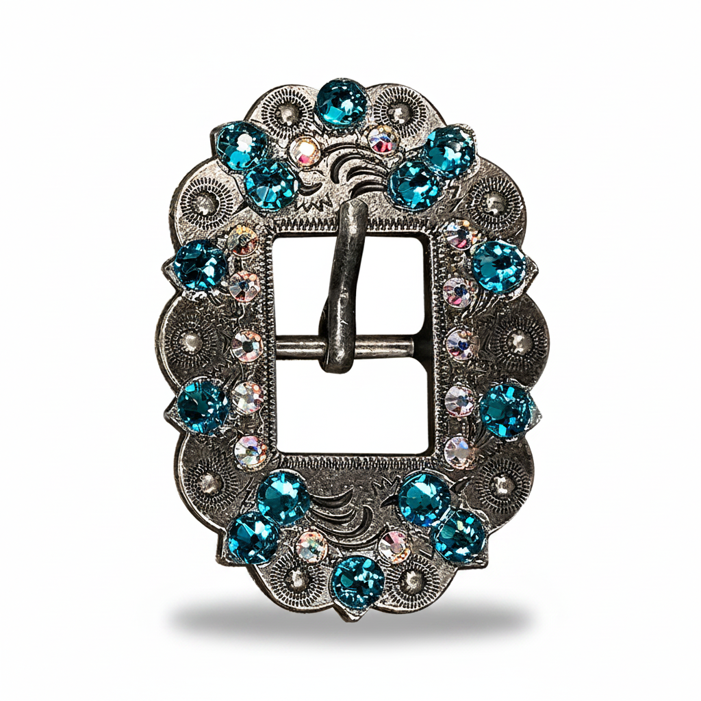 Antique Silver Teal - AB Crystal Conchos | Sizes 1"- 3" | Buckles | Saddle Set | Leather Rosettes | Slide — view 10
