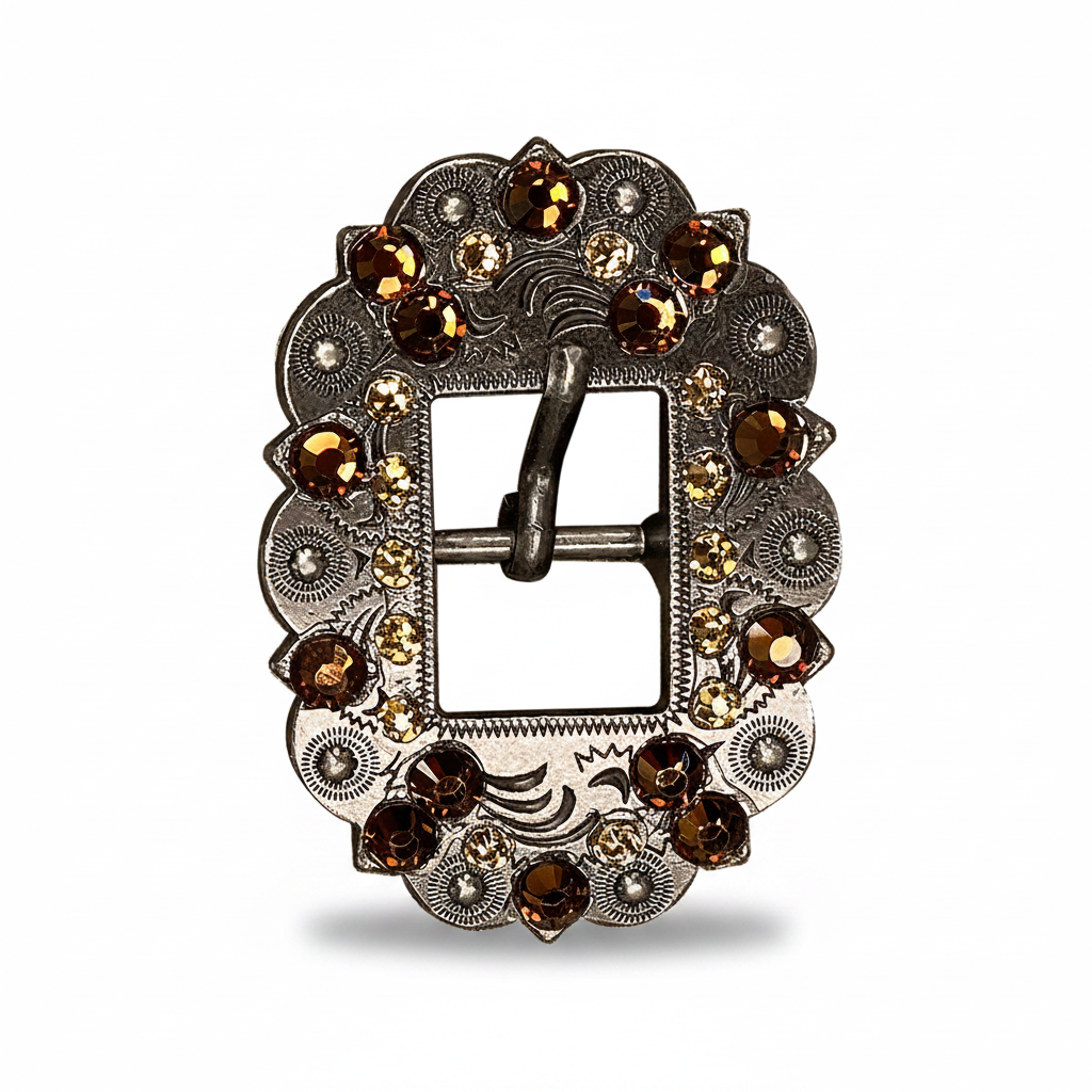 Antique Silver Topaz - Champagne Crystal Conchos | Sizes 1"- 3" | Buckles | Saddle Set | Leather Rosettes | Slide — view 10