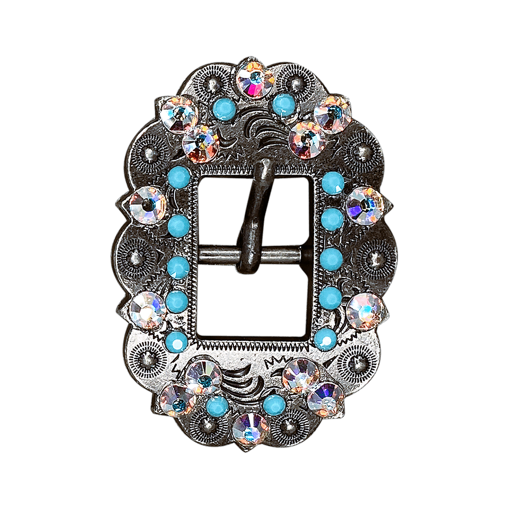 Turquoise & AB Antique Silver European Crystal Cart Buckle