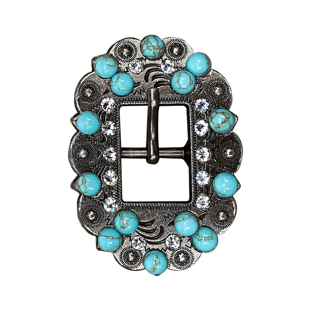 Fashion Turquoise & Clear Antique Silver European Crystal Cart Buckle