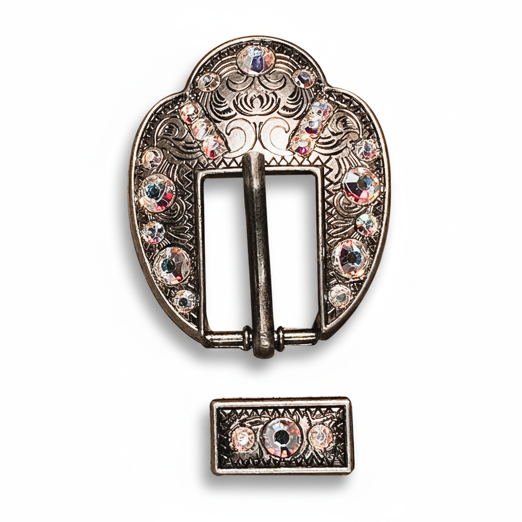 Antique Silver AB Crystal Conchos | Sizes 1"- 3" | Buckles | Saddle Set | Leather Rosettes | Slide — view 9