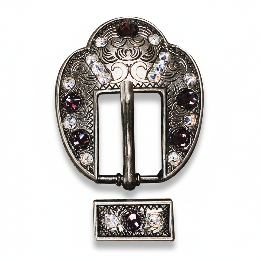 Antique Silver Amethyst - AB Crystal Conchos | Sizes 1"- 3" | Buckles | Saddle Set | Leather Rosettes | Slide — view 9