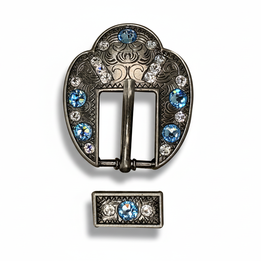 Antique Silver Aqua - Clear Crystal Conchos | Sizes 1"- 3" | Buckles | Saddle Set | Leather Rosettes | Slide — view 9