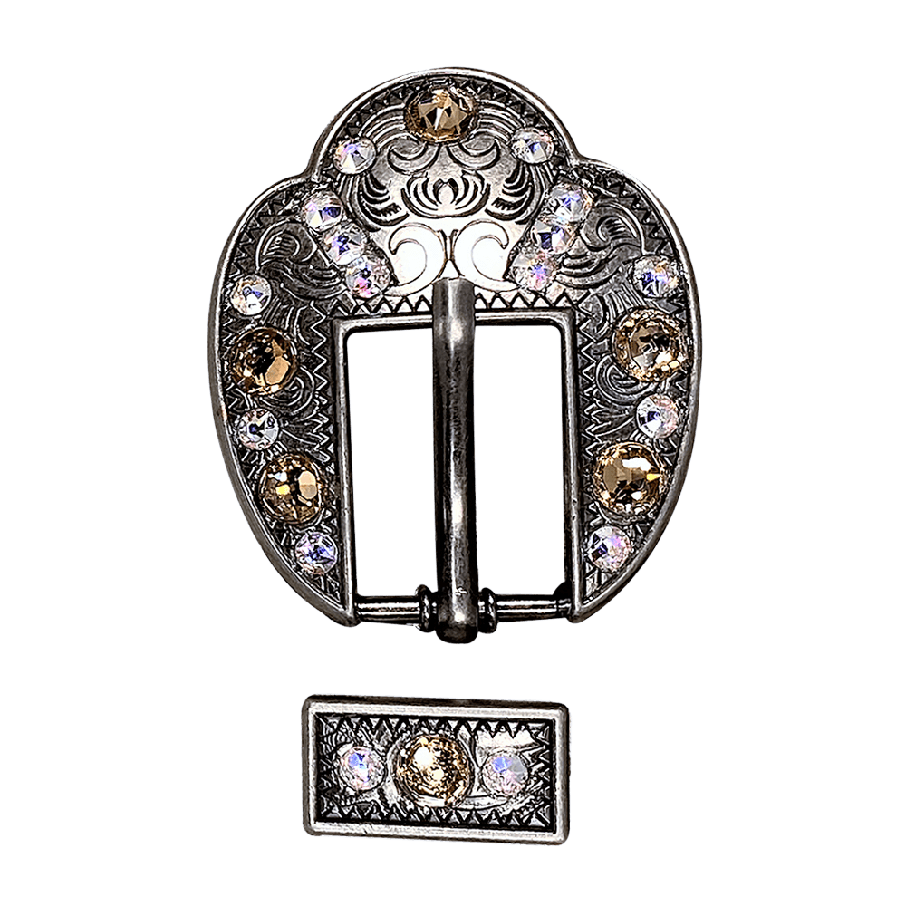 Champagne & AB Antique Silver European Crystal Fancy Buckle
