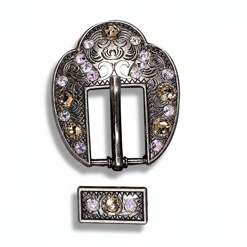 Antique Silver Champagne - AB Crystal Conchos | Sizes 1"- 3" | Buckles | Saddle Set | Leather Rosettes | Slide — view 9