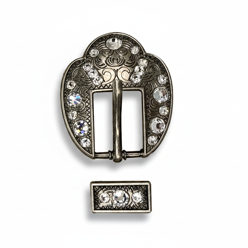 Antique Silver Clear Crystal Conchos | Sizes 1"- 3" | Buckles | Saddle Set | Leather Rosettes | Slide — view 9
