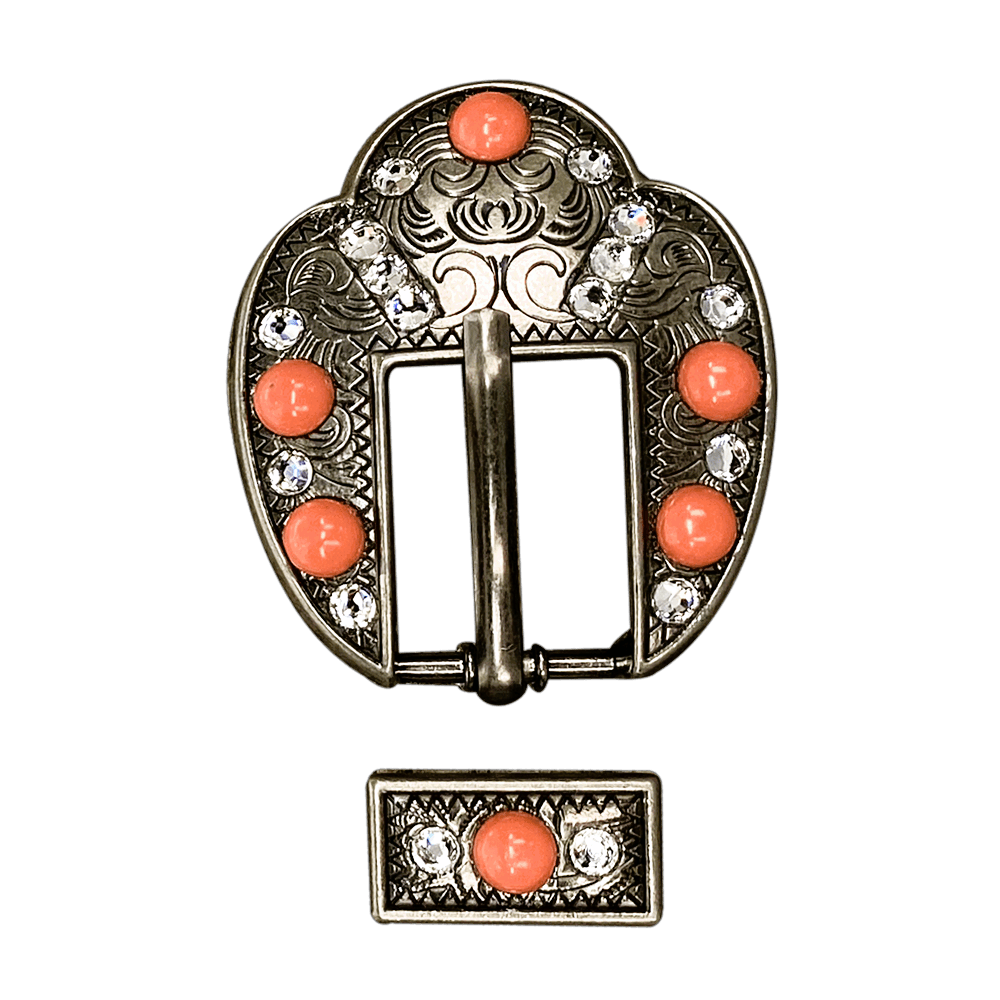 Fashion Coral & Clear Antique Silver European Crystal Fancy Buckle&