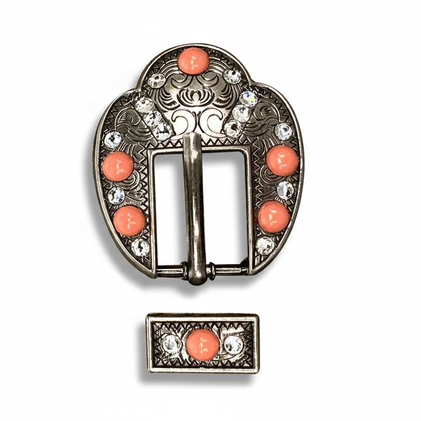 Antique Silver Coral - Clear Crystal Conchos | Sizes 1"- 3" | Buckles | Saddle Set | Leather Rosettes | Slide — view 9