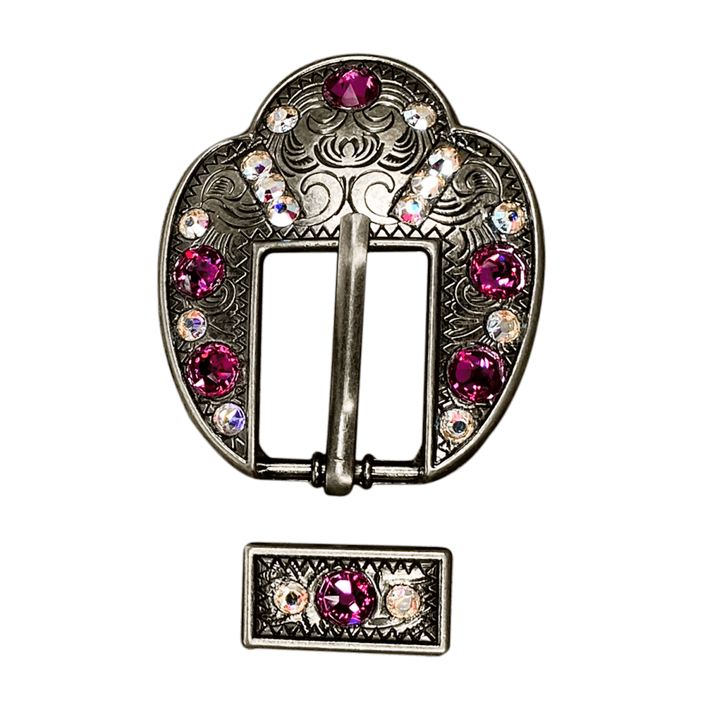 Fuchsia & AB Antique Silver European Crystal Fancy Buckle