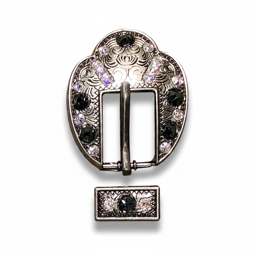 Antique Silver Jet - AB Crystal Conchos | Sizes 1"- 3" | Buckles | Saddle Set | Leather Rosettes | Slide — view 9