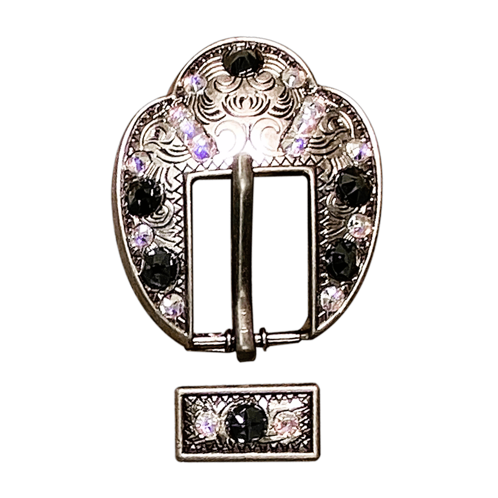 Jet & AB Antique Silver European Crystal Fancy Buckle