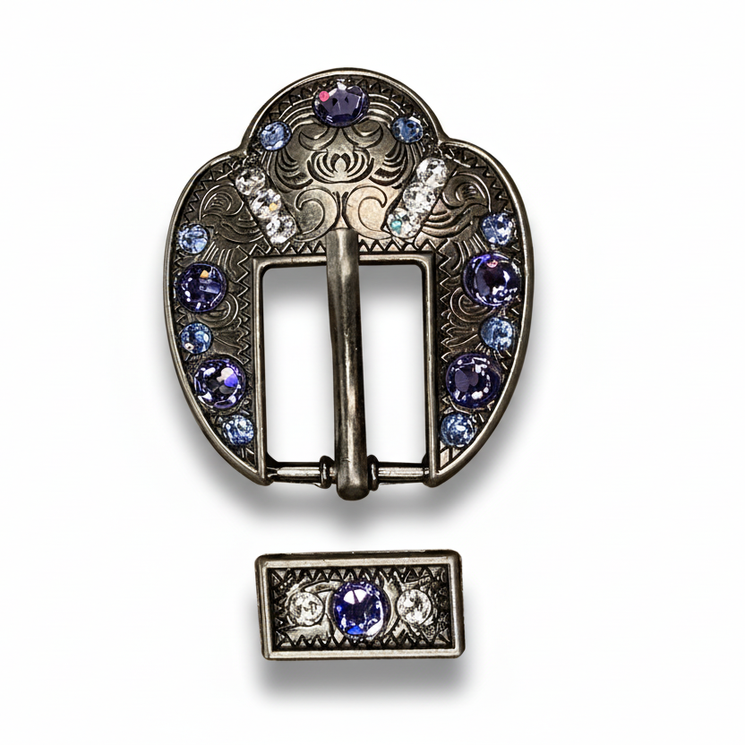 Antique Silver Light Sapphire - Clear - Lilac Crystal Conchos | Sizes 1"- 3" | Buckles | Saddle Set | Leather Rosettes