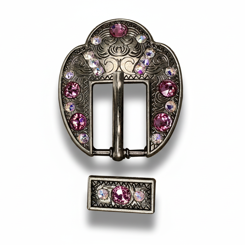 Antique Silver Pink - AB Crystal Conchos | Sizes 1"- 3" | Buckles | Saddle Set | Leather Rosettes | Slide — view 9
