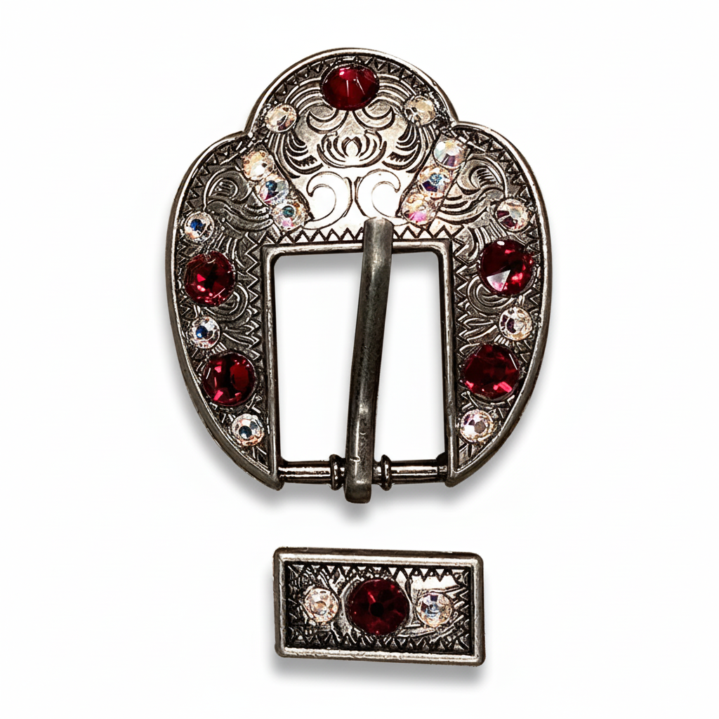 Antique Silver Ruby - AB Crystal Conchos | Sizes 1"- 3" | Buckles | Saddle Set | Leather Rosettes | Slide — view 9