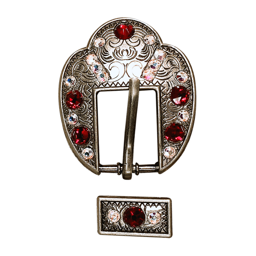 Red & AB Antique Silver European Crystal Fancy Buckle