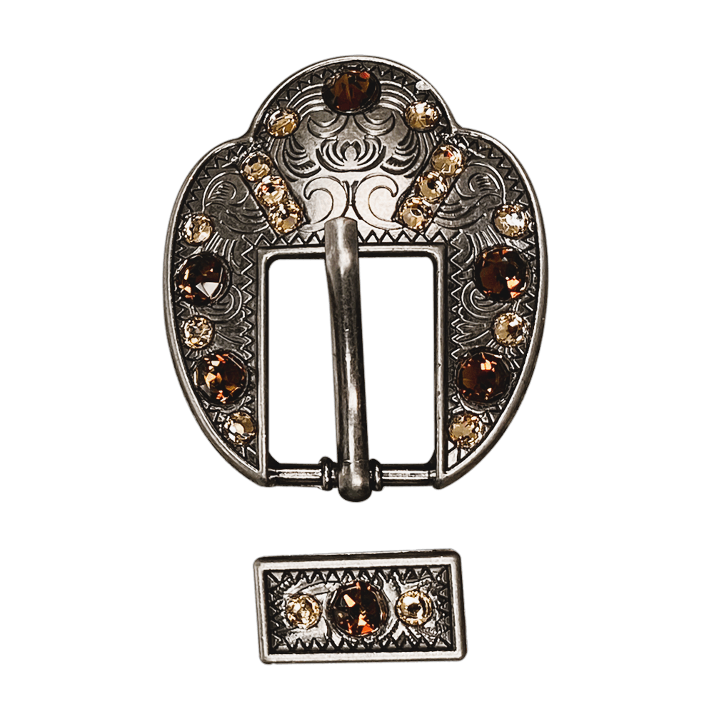 Topaz & Champagne Antique Silver European Crystal Fancy Buckle