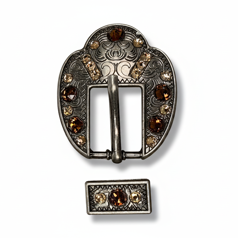 Antique Silver Topaz - Champagne Crystal Conchos | Sizes 1"- 3" | Buckles | Saddle Set | Leather Rosettes | Slide — view 9