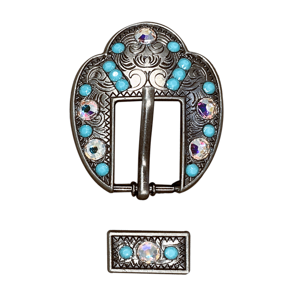 Turquoise & AB Antique Silver European Crystal Fancy Buckle