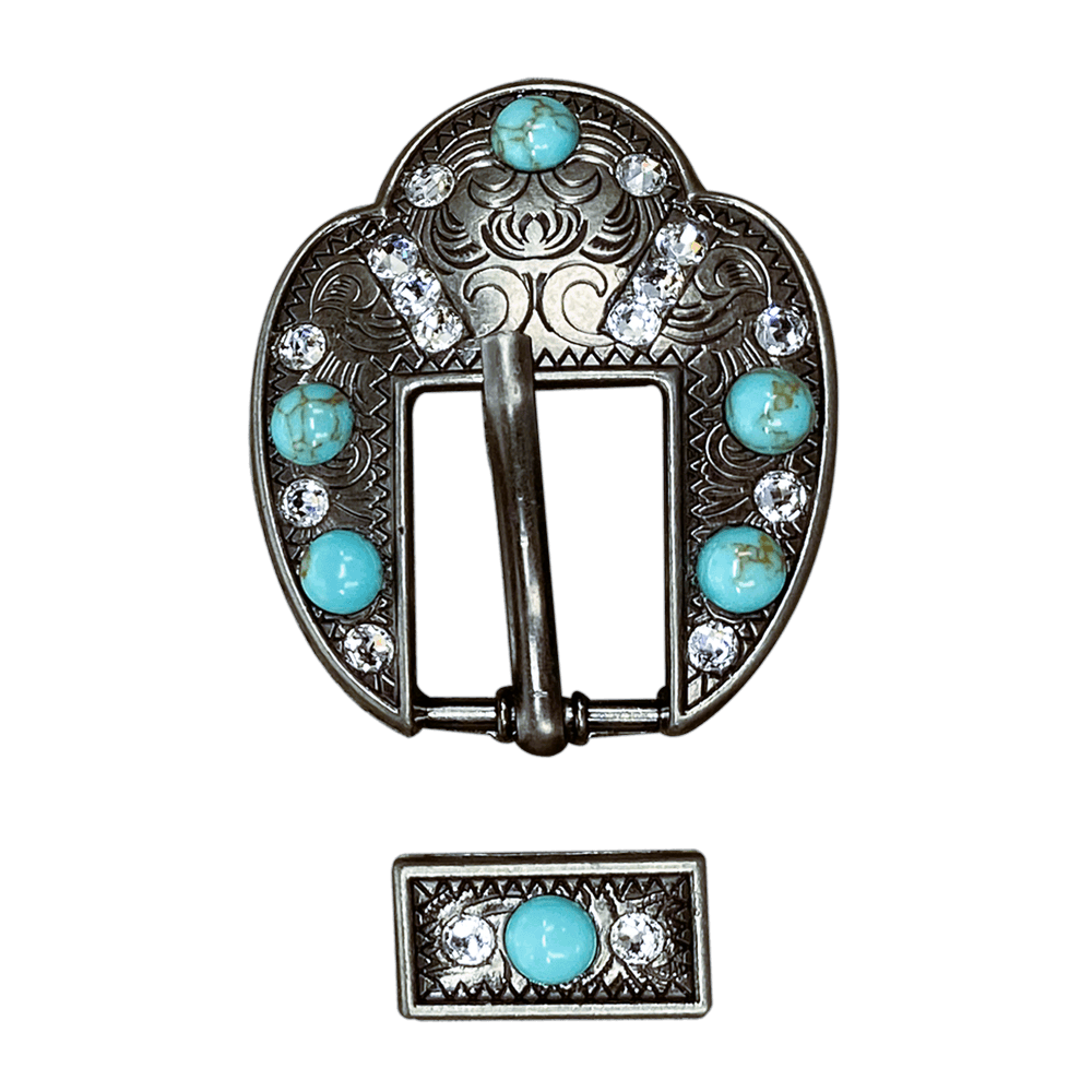 Fashion Turquoise & Clear Antique Silver European Crystal Fancy Buckle
