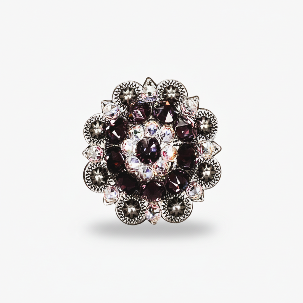 Antique Silver Amethyst - AB Crystal Conchos | Sizes 1"- 3" | Buckles | Saddle Set | Leather Rosettes | Slide — view 2