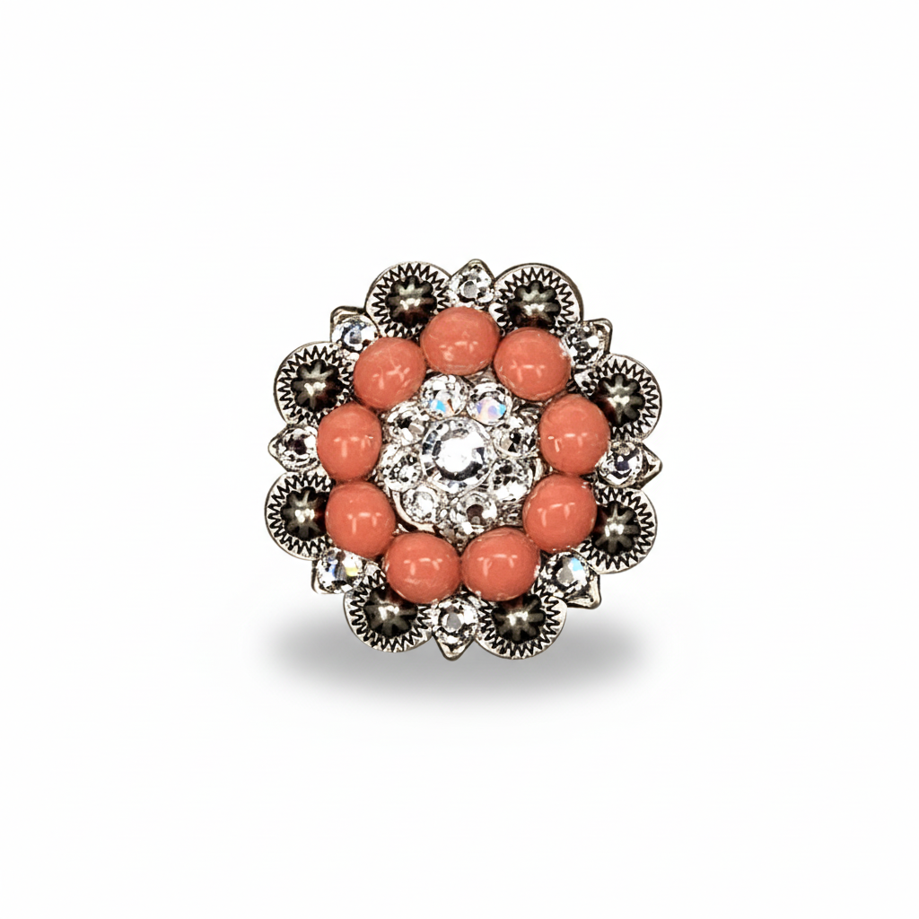 Antique Silver Coral - Clear Crystal Conchos | Sizes 1"- 3" | Buckles | Saddle Set | Leather Rosettes | Slide — view 2