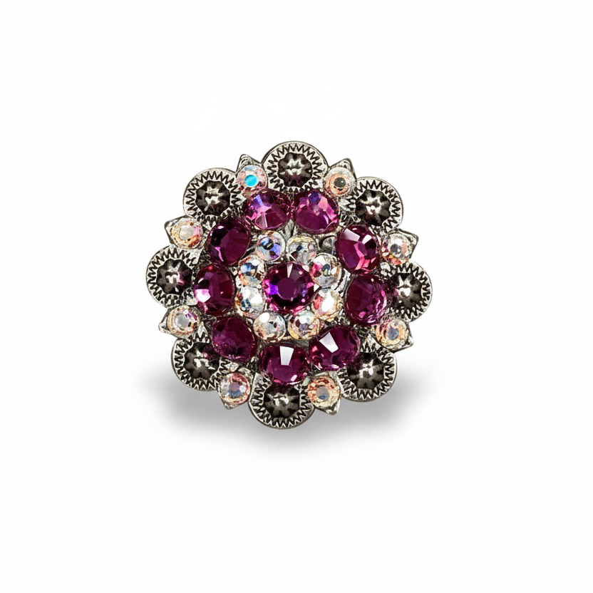 Antique Silver Fuchsia - AB Crystal Conchos | Sizes 1"- 3" | Buckles | Saddle Set | Leather Rosettes | Slide — view 2