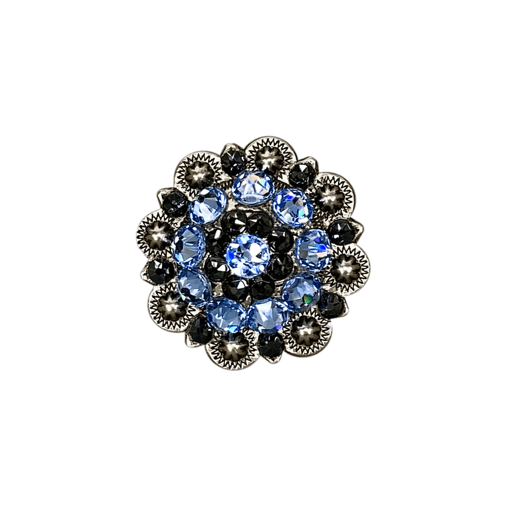 Light Sapphire & Jet Antique Silver 1.5" European Crystal Concho