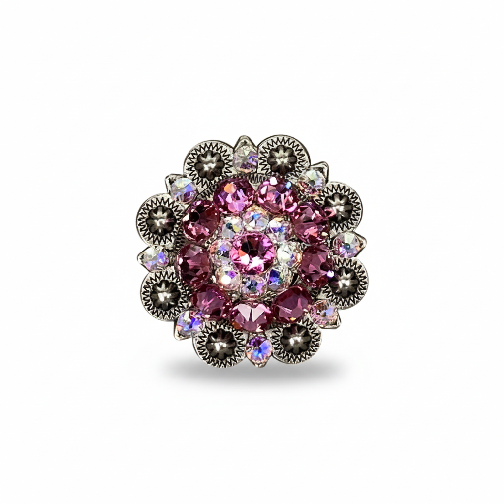 Antique Silver Pink - AB Crystal Conchos | Sizes 1"- 3" | Buckles | Saddle Set | Leather Rosettes | Slide — view 2