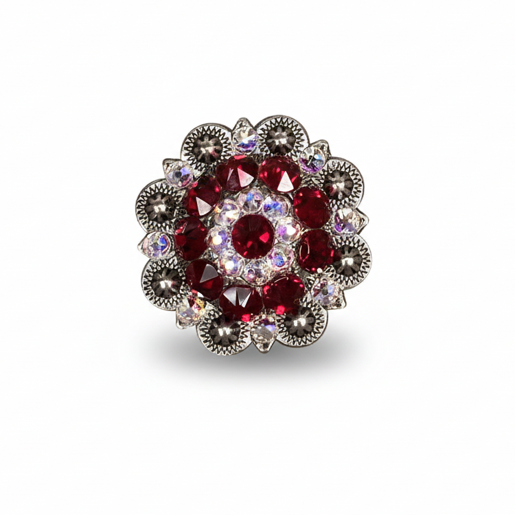Antique Silver Ruby - AB Crystal Conchos | Sizes 1"- 3" | Buckles | Saddle Set | Leather Rosettes | Slide — view 2