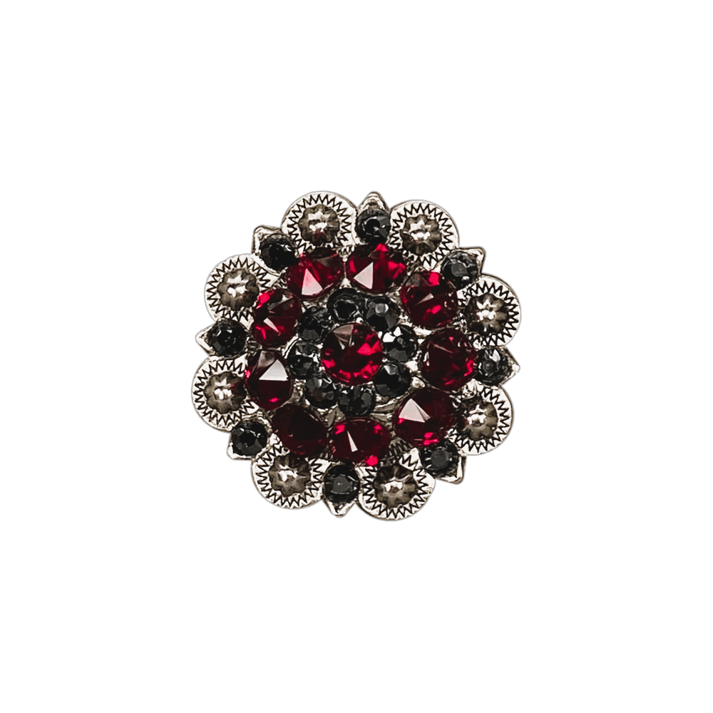 Ruby & Jet Antique Silver 1.5" European Crystal Concho