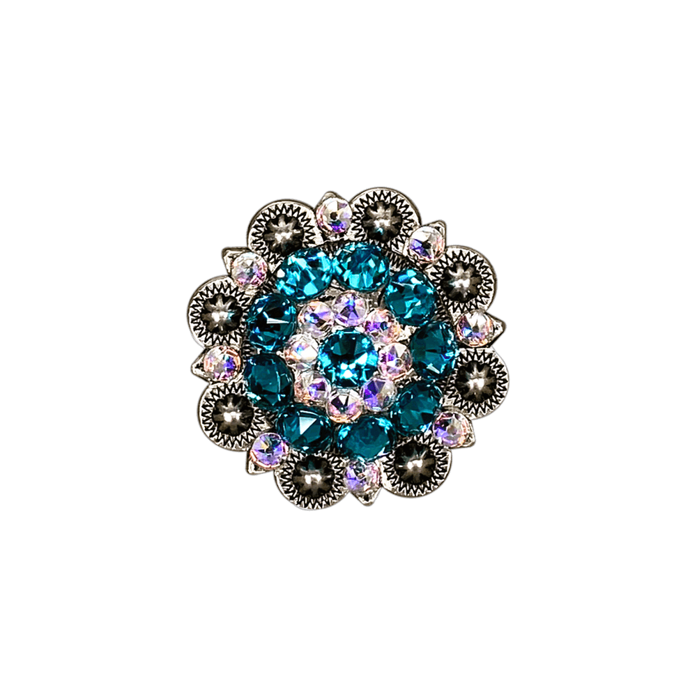 Teal & AB Antique Silver 1.5" European Crystal Concho